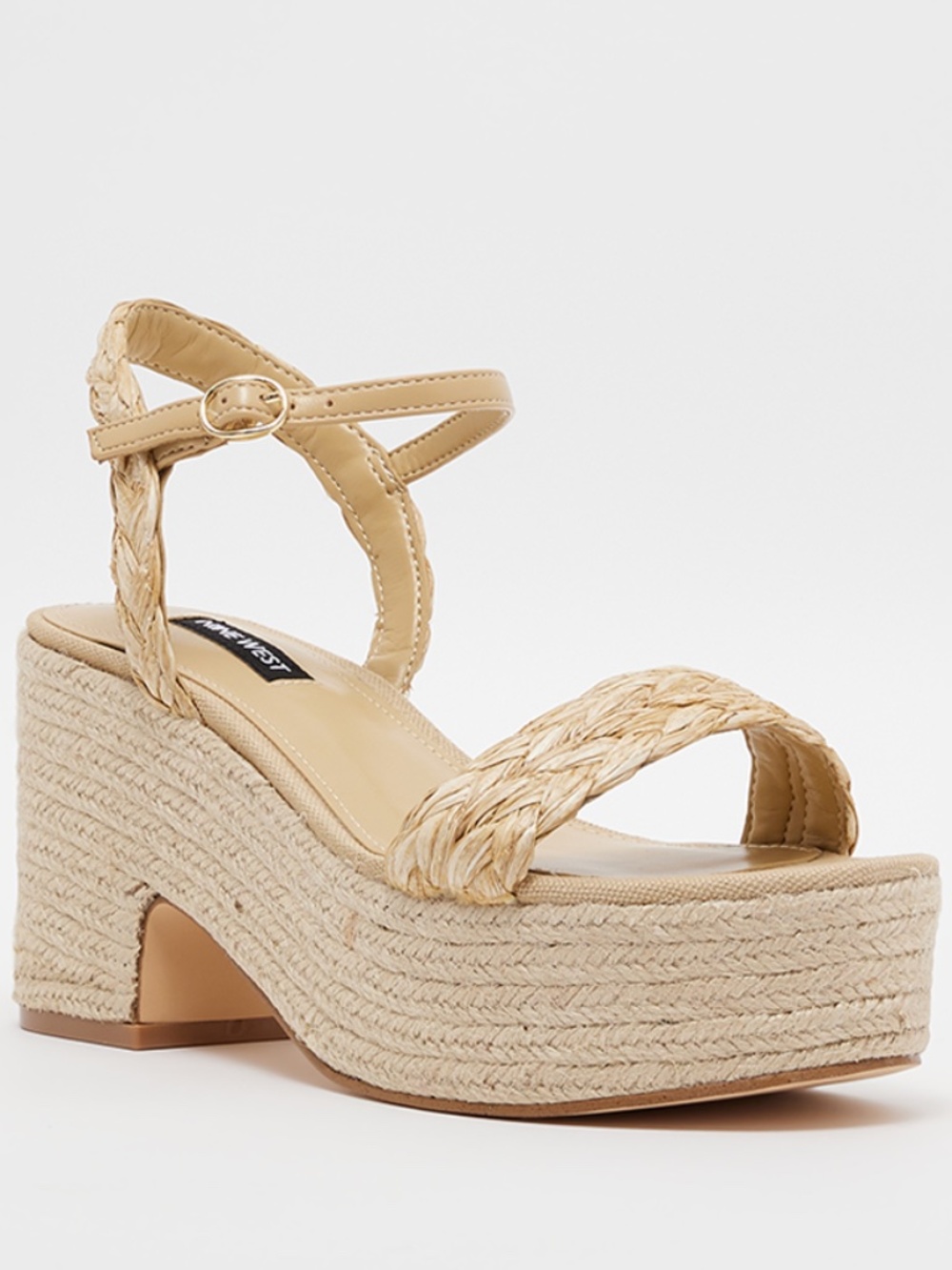Nine West 7.5M natural Open toe, chunky espadrille wedge, and boho-chic textured